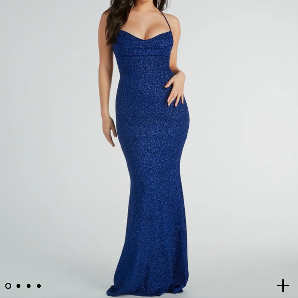 Blue Chelsea Cowl Mermaid Glitter Dress Windsor